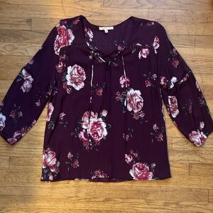 Like New! Gibson Latimer Burgundy Floral Blouse